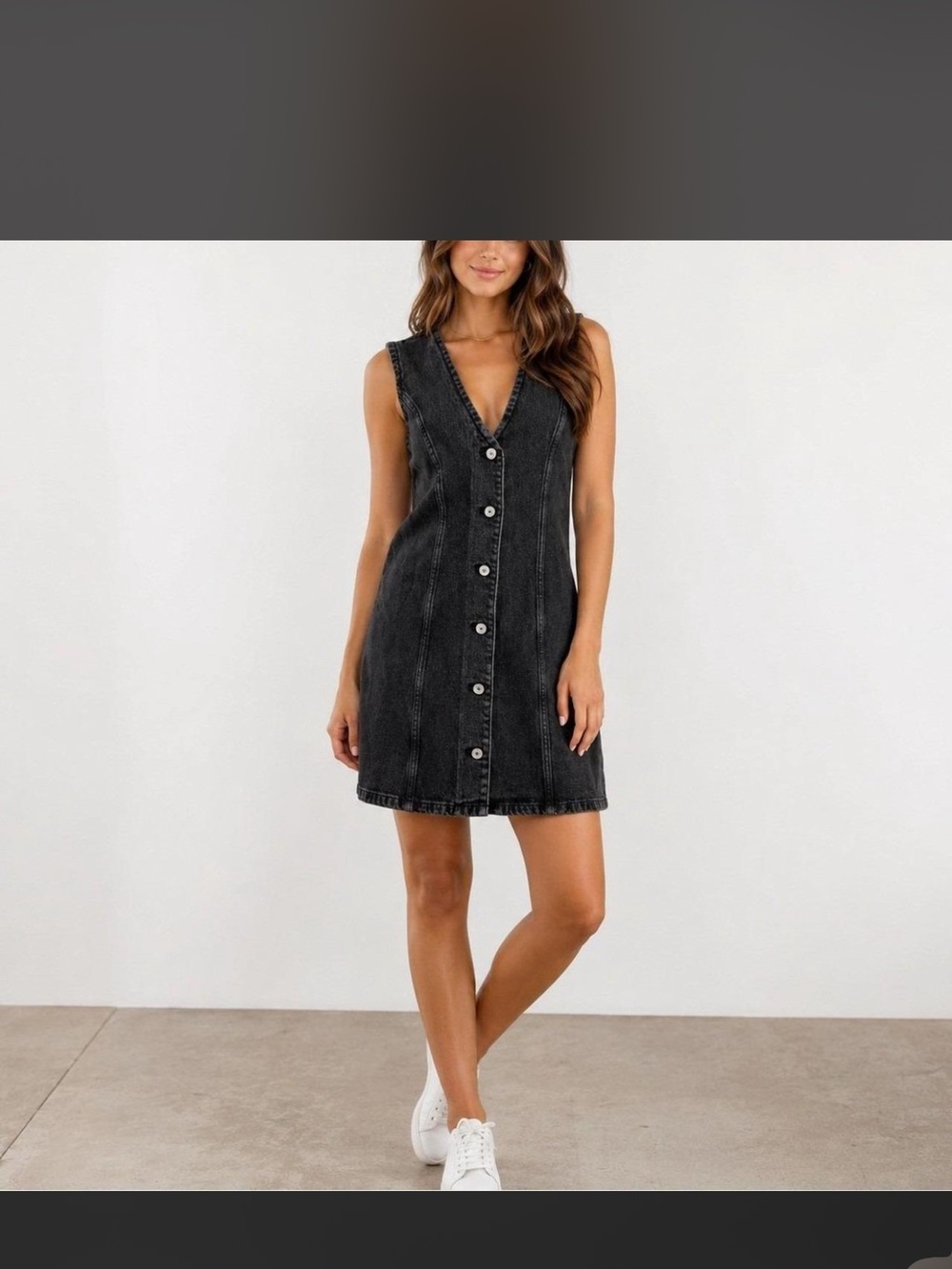Abercrombie & Fitch Black Sleeveless Button-Front Mini Dress